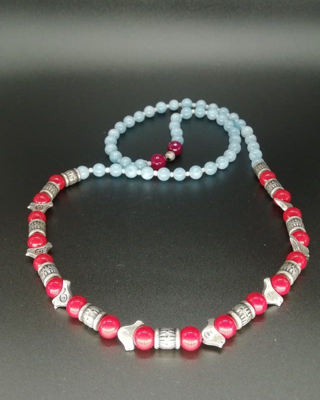 Collar largo piedra natural y abalorios